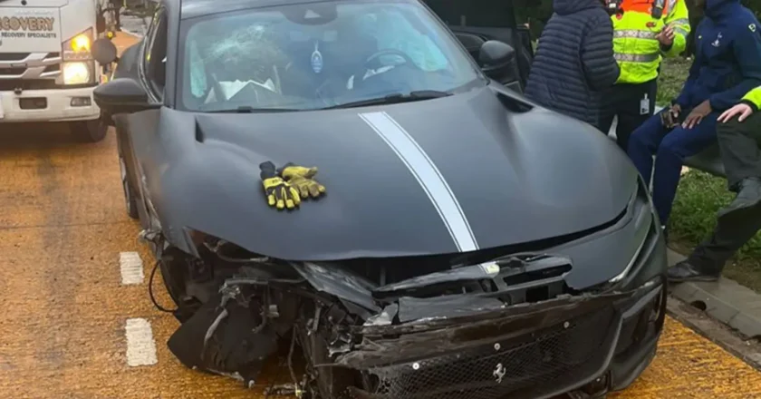 ottenham star Randal Kolo Muani involved in car crash after his Ferrari tyre blew out (Photos)