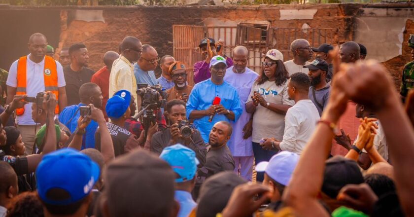 Ekpoma Fire: Okpebholo Inspects Damage, Pledges Tough Action Against ‘Political Saboteurs’ (Photos)