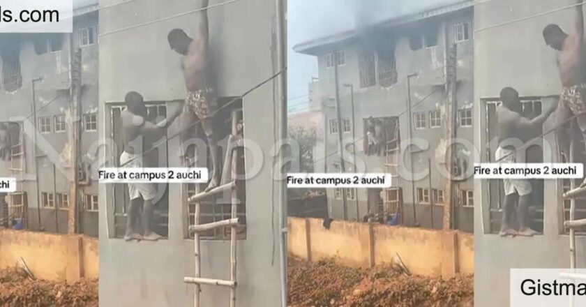Harrowing Scene as Edo Students Flee Two-Storey Building During Fire Outbreak {VIDEO}