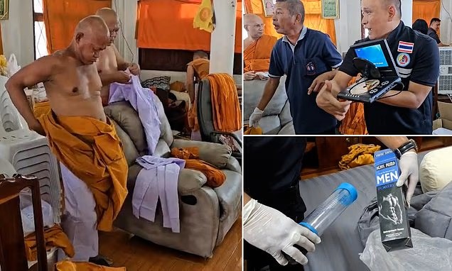 Buddhist monks ‘caught with stash of p0rn, s£x toys, p£nis pump and others during police raid at a temple (Photos)