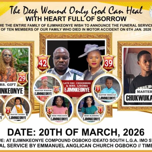 Funeral service of ten family members who d!ed in motor accident set to be held in Imo State