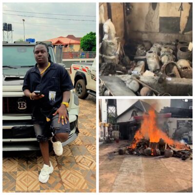 Anambra Govt destroys native doctor, Akwa Okuko’s shrine, burns ritual items after judgement {VIDEO}
