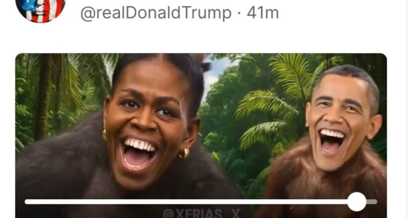 Trump posts video depicting Barack and Michelle Obama as monkeys