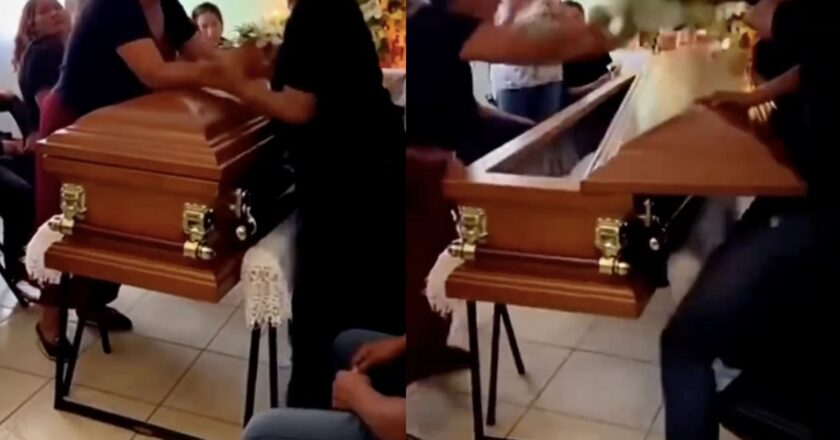 Video shows women fighting over a coffin at a funeral after discovering they both had relationships with the deceased.