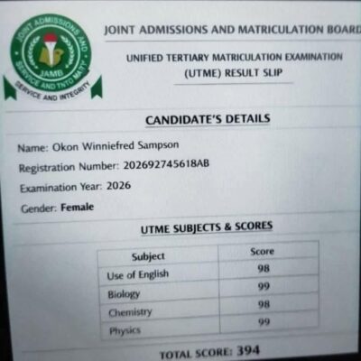 Reaction as JAMB dismisses viral 394 UTME result of C’River candidate as fake