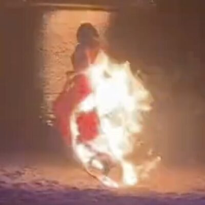 Shocking moment dancer is engulfed in flames during zoo performance {VIDEO}