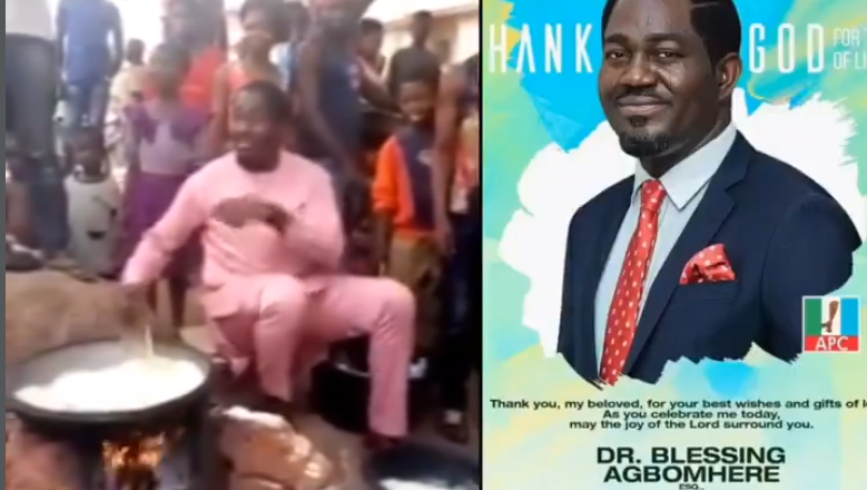 Trending Video Shows Blessing Agbomhere Assisting Elderly Women In Garri Processing