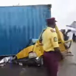 One injured as 20-ft container fall on commercial bus in Lagos