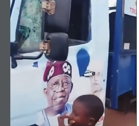 Alleged Attack on Tinubu Campaign Vehicle Sparks Tension in Lafia {VIDEO}