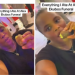 Lady sparks reactions online after sharing a video of the meals she enjoyed at actor Alexx Ekubo’s funeral.