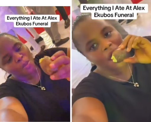 Lady sparks reactions online after sharing a video of the meals she enjoyed at actor Alexx Ekubo’s funeral.