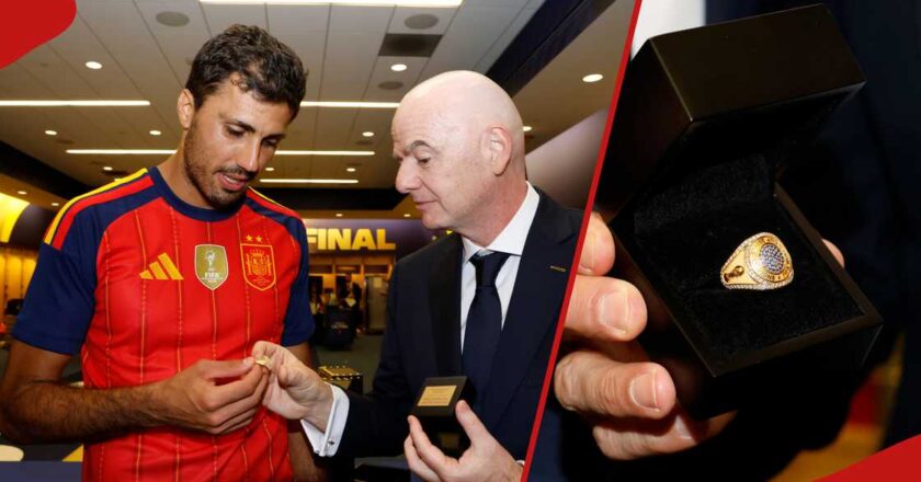 FIFA President Gianni Infantino presents Spanish players with their FIFA World Cup winners’ rings
