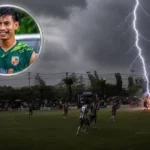 Moment 24-year-old footballer di£s after being struck by lightning during a match {VIDEO}