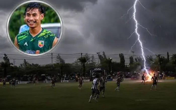 Moment 24-year-old footballer di£s after being struck by lightning during a match {VIDEO}